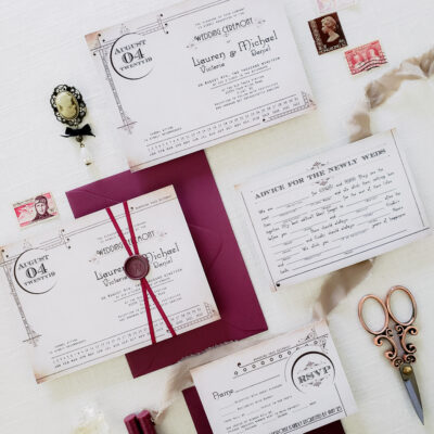 wedding invitations with maroon envelopes