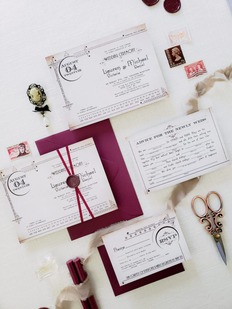 wedding invitations with maroon envelopes