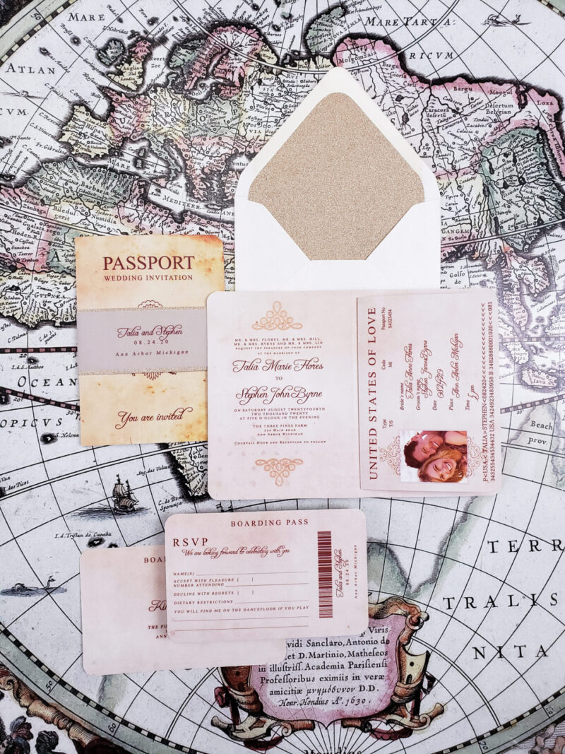 vintage passport wedding invitations