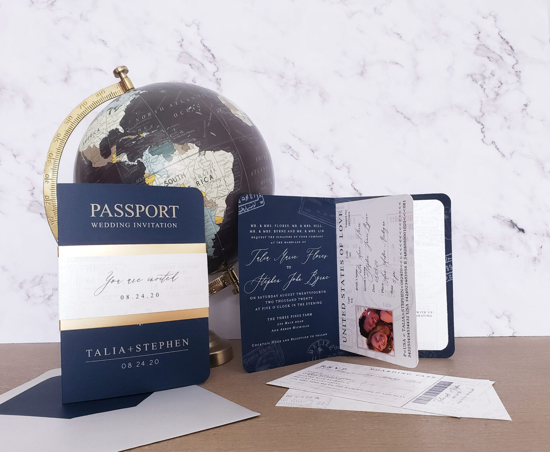 modern passport wedding invitation