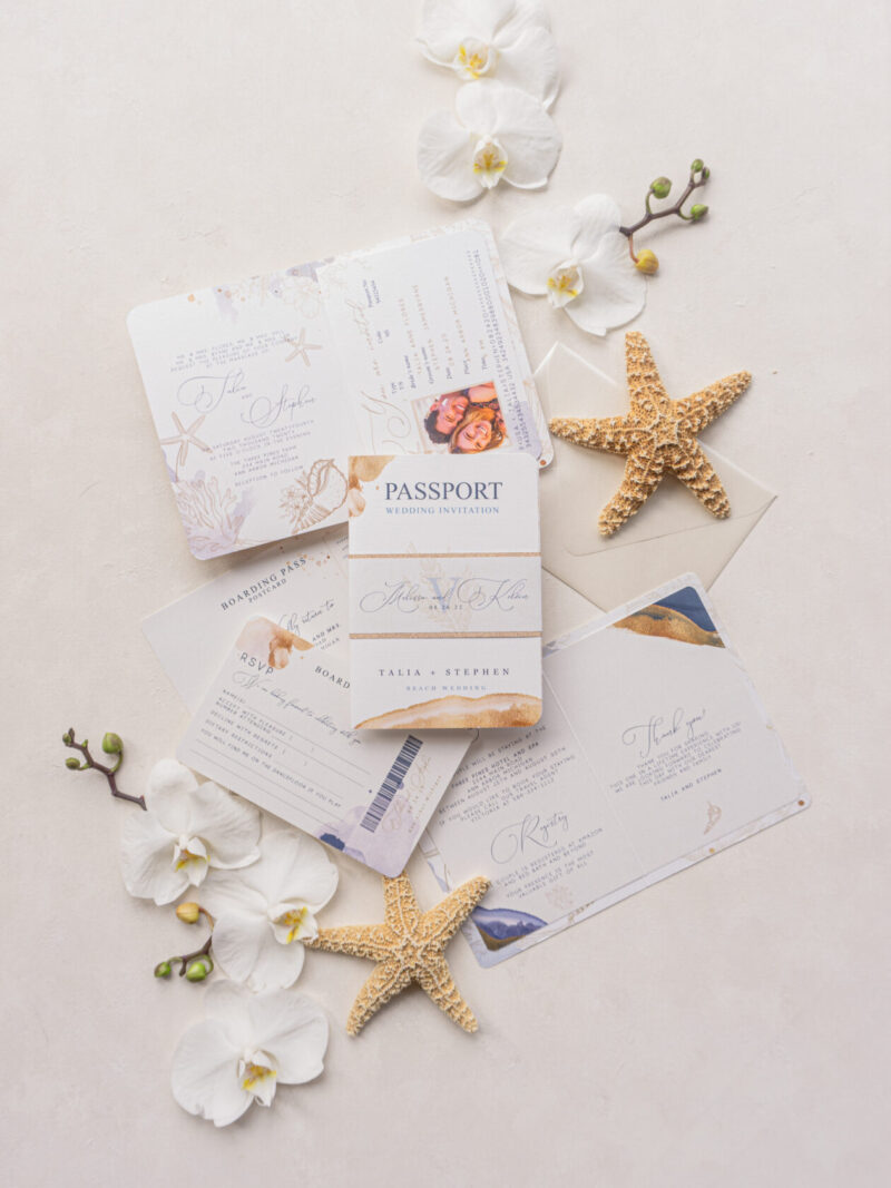 seashells wedding invitation passport