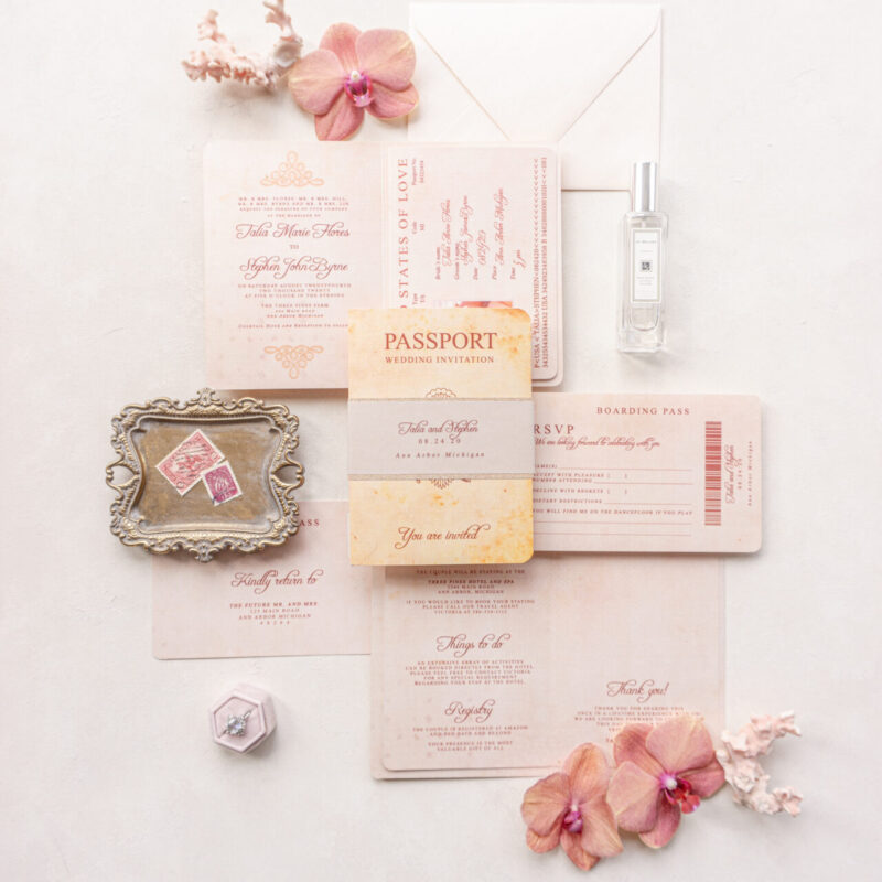 vintage passport wedding invitation