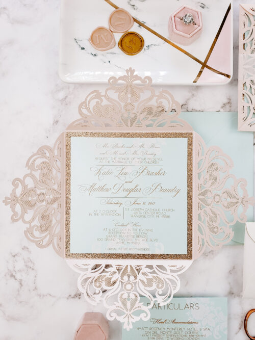 Rose Gold Wedding Invitation, fairytale Laser cut