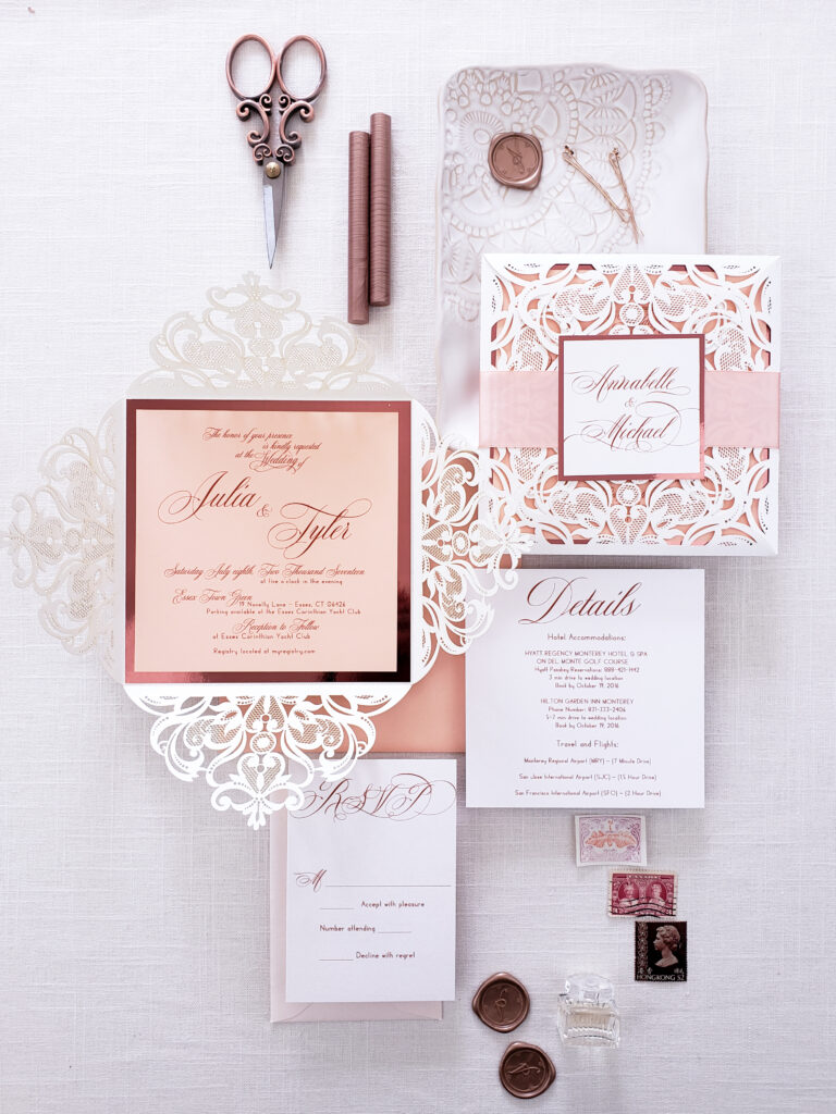 elegant laser cut wedding invitation suite, laser cut ivory wedding invitation sample, invitations for wedding simple