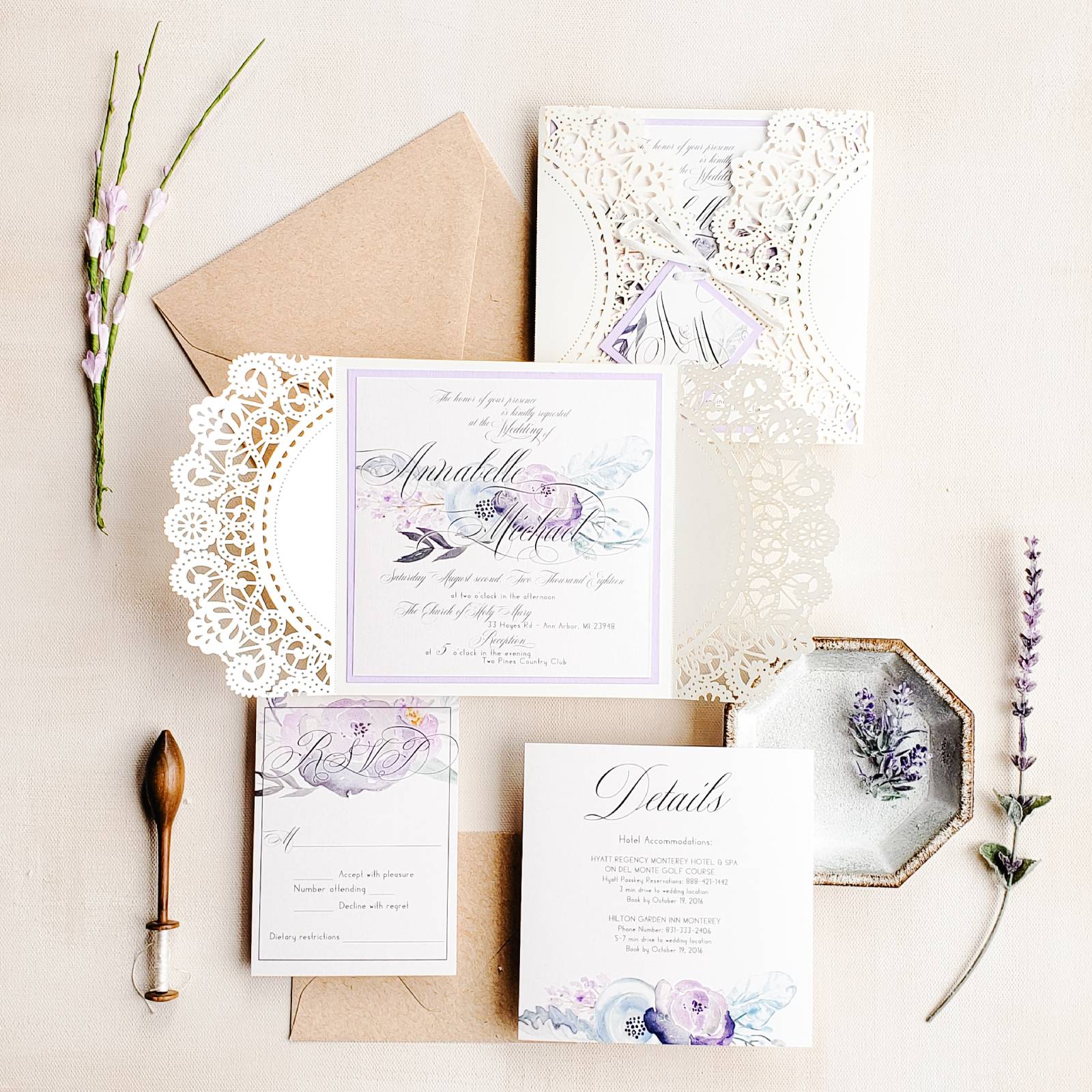 [vc_row][vc_column][vc_column_text]Purchase this listing to get a sample of our Lavender wedding invitation suite.

The sample includes:

• 5.9