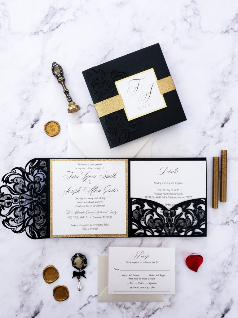 Invitations wedding elegant, wedding invitation elegant, black gold wedding invitations laser cut, elegant laser cut invites