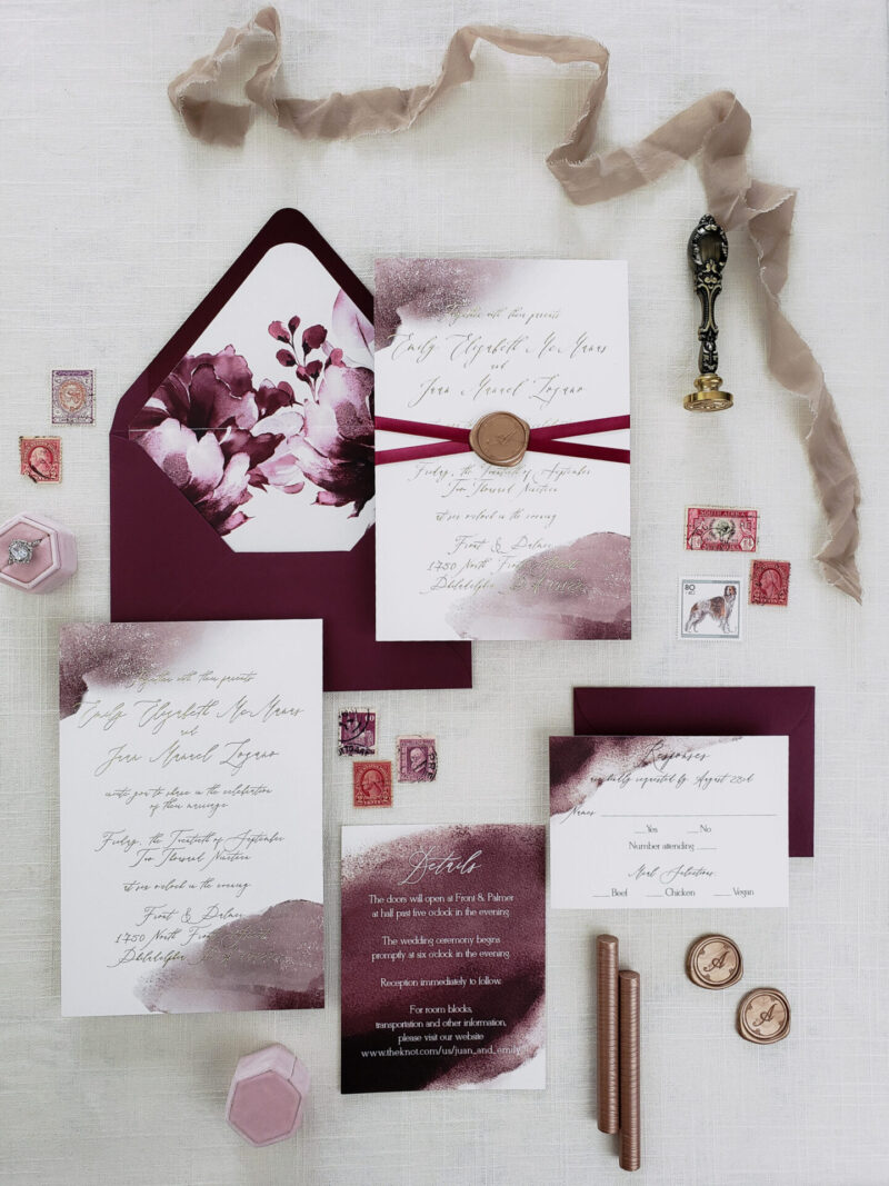 Burgundy wedding invitations