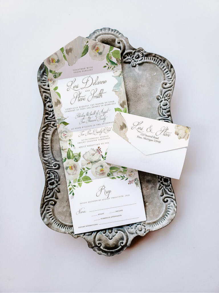 All in one wedding invitations, invites for wedding seal and send, floral greenery wedding invitation all in one
