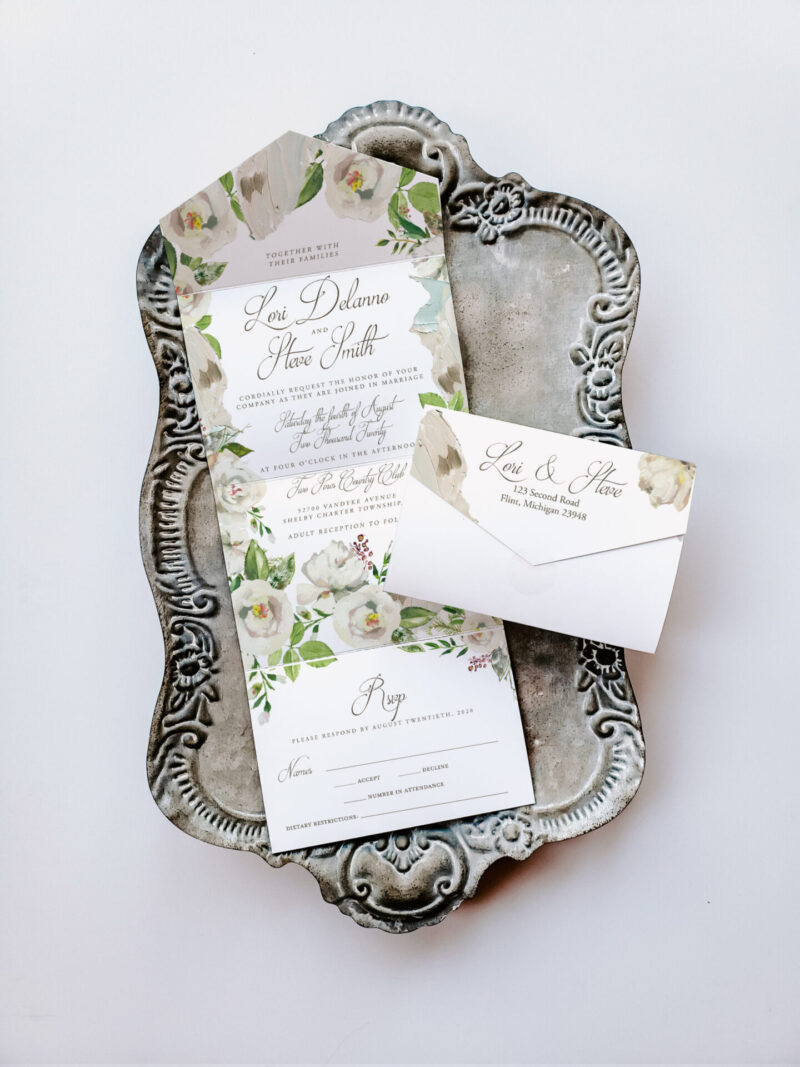 All-in-one wedding invitations featuring seal and send designs and folded invitations with QR codes, perfect for a modern and affordable wedding.