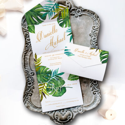 seal and send passionate wedding invitation on tray