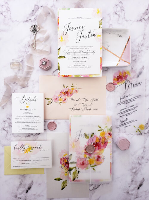 pastel-colored invitations with colored border