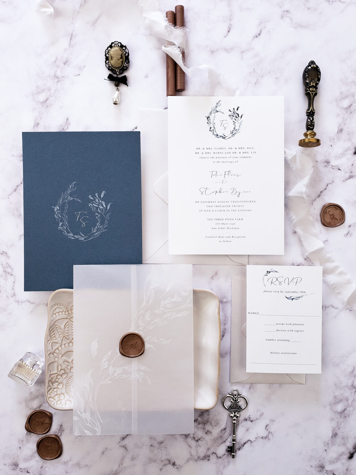 Vellum Jacket Wedding Invitations dusty blue wedding {Portofino}