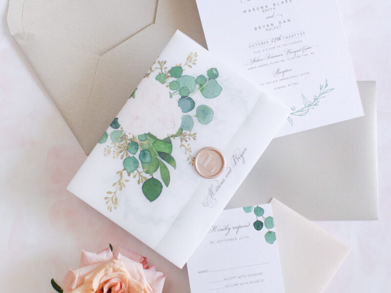 Vellum wedding invitations suites by Designed with Amore