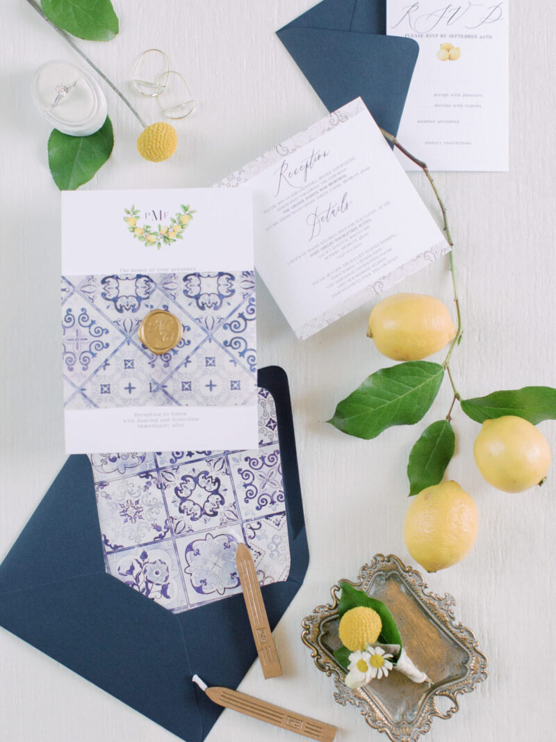 modern wedding invites, wedding invitation suite with lemons, italian inspired invitations