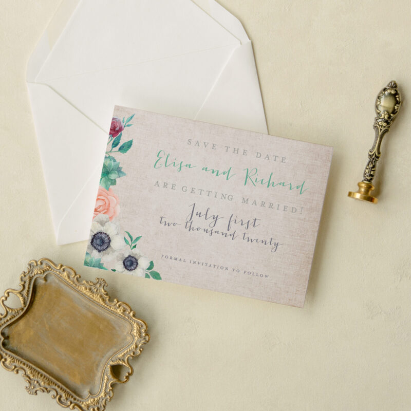 Save the date card - Bell Gardens design