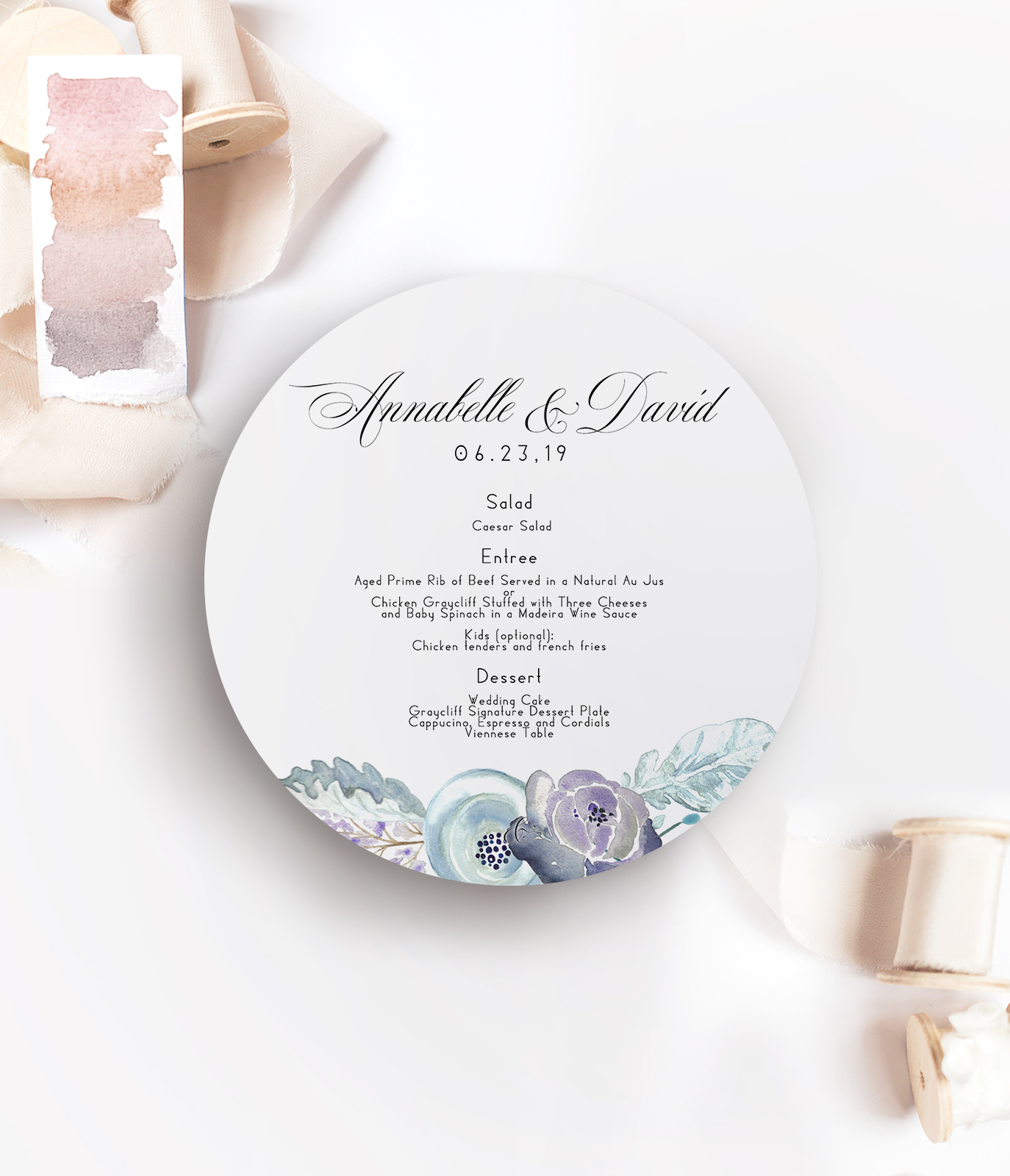 Round Menu Card Lavender Designed With Amore Wedding Invitations And Stationery