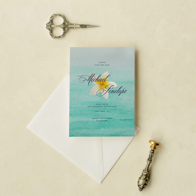 Save the date card - Plumeria design