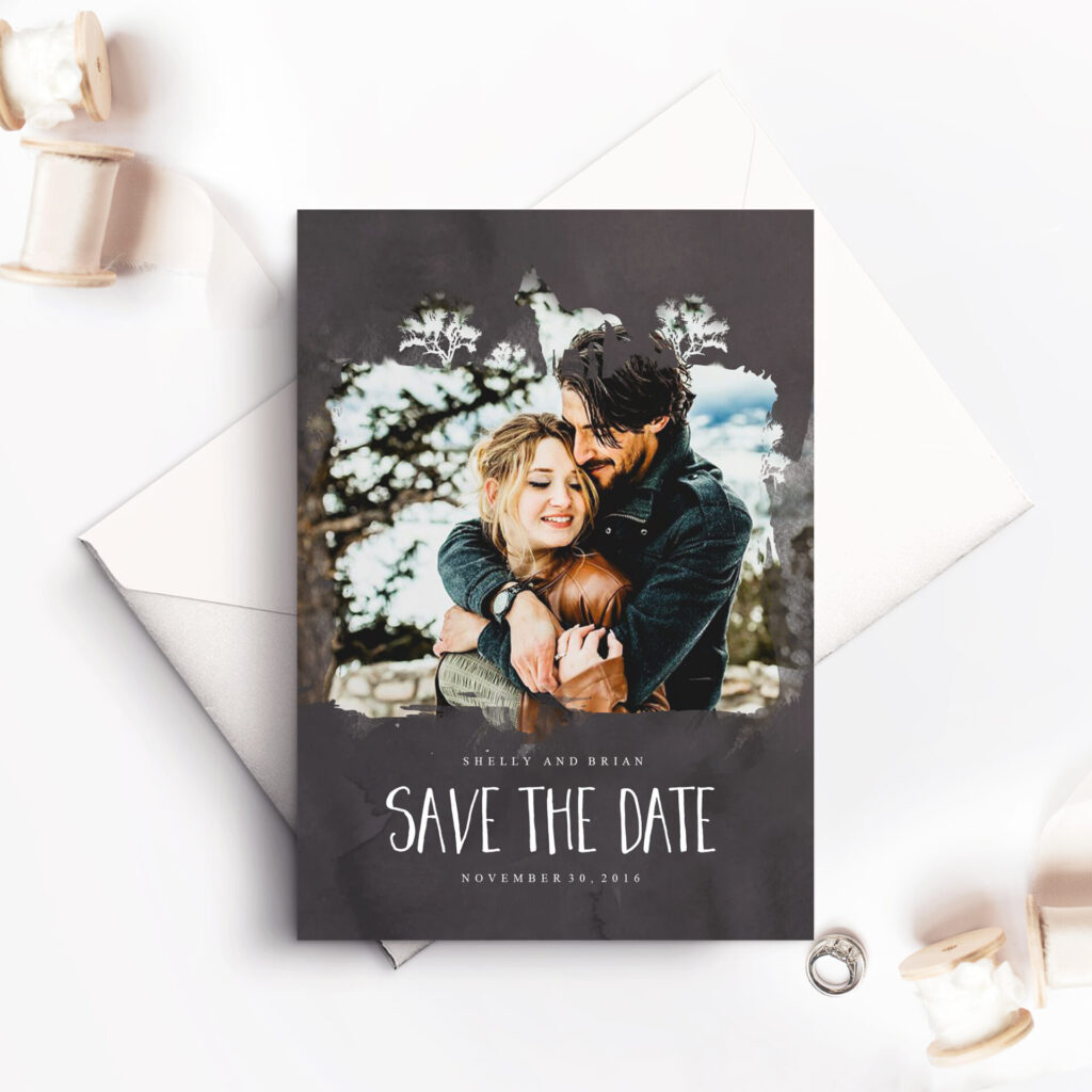 [vc_row][vc_column][vc_wp_text] SAVE THE DATE CARDS Save the dates are sent about 6 months before the wedding and precede the formal invitations. Sending out save the date cards is a great way to ensure your guests know the date of your wedding, and to get them excited about your big day. Save the date cards do not necessarily need to closely match your invitations, they can have a photo from your engagement photoshoot; however if you would like to keep your theme throughout your wedding, coordinate your save the date cards to your wedding invitations is a great way to go!  The save the date card for this design start at $3/ea for a minimum of 50 pieces ($150 plus shipping). You may purchase a save the date styles sample pack below, or you can start by getting a quote on your your full order.[/vc_wp_text][vc_wp_text] OTHER AVAILABLE SAVE THE DATE STYLES: Our save the dates are available in 5 different styles:    	   	Landscape (with or without photo) 5