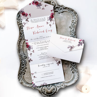aster invitation on tray