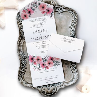 delightful wedding invitation on tray