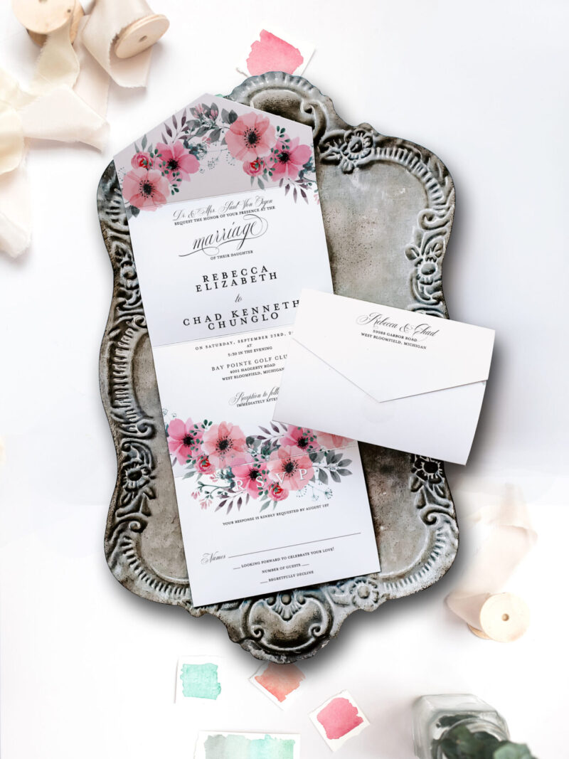 delightful wedding invitation on tray