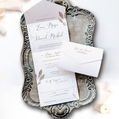sofia wedding invitation on tray