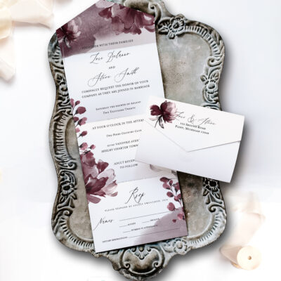 wedding invitation on tray
