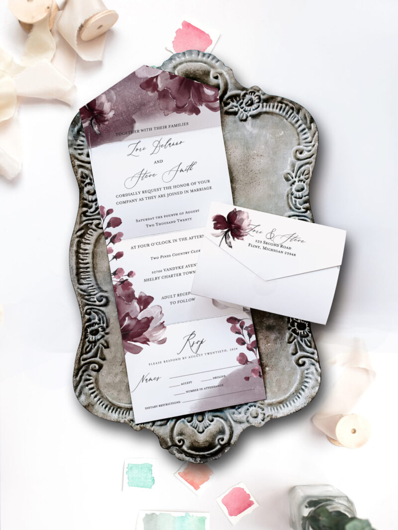 wedding invitation on tray