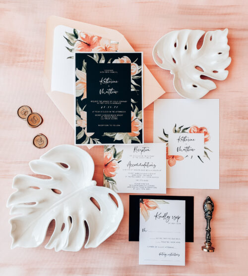 pink black and white invitation stationery collection