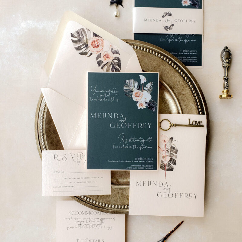 Modern tropical wedding invite