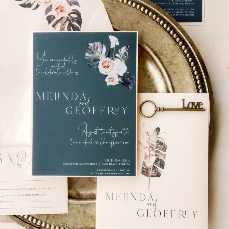 tropical palm leaves invitations