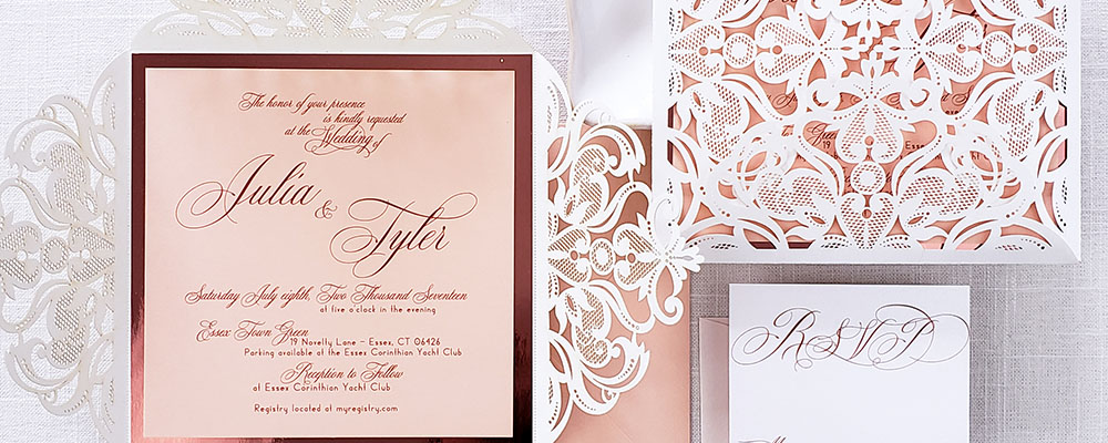invitation with pink edge and white lace