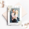 white save the date card with photo of couple and painted corners