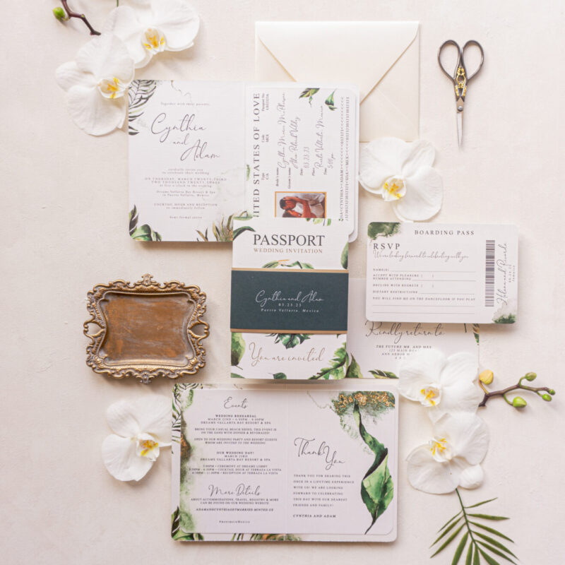 tropical wedding invitation destination wedding passport