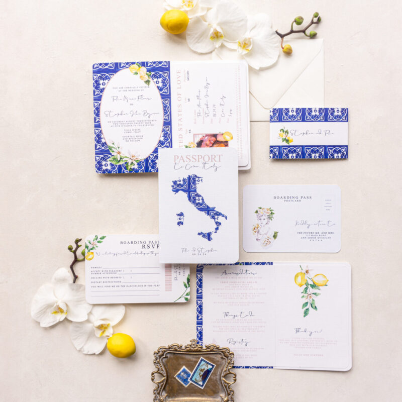 Italian wedding invitation suite passport for italian destination wedding