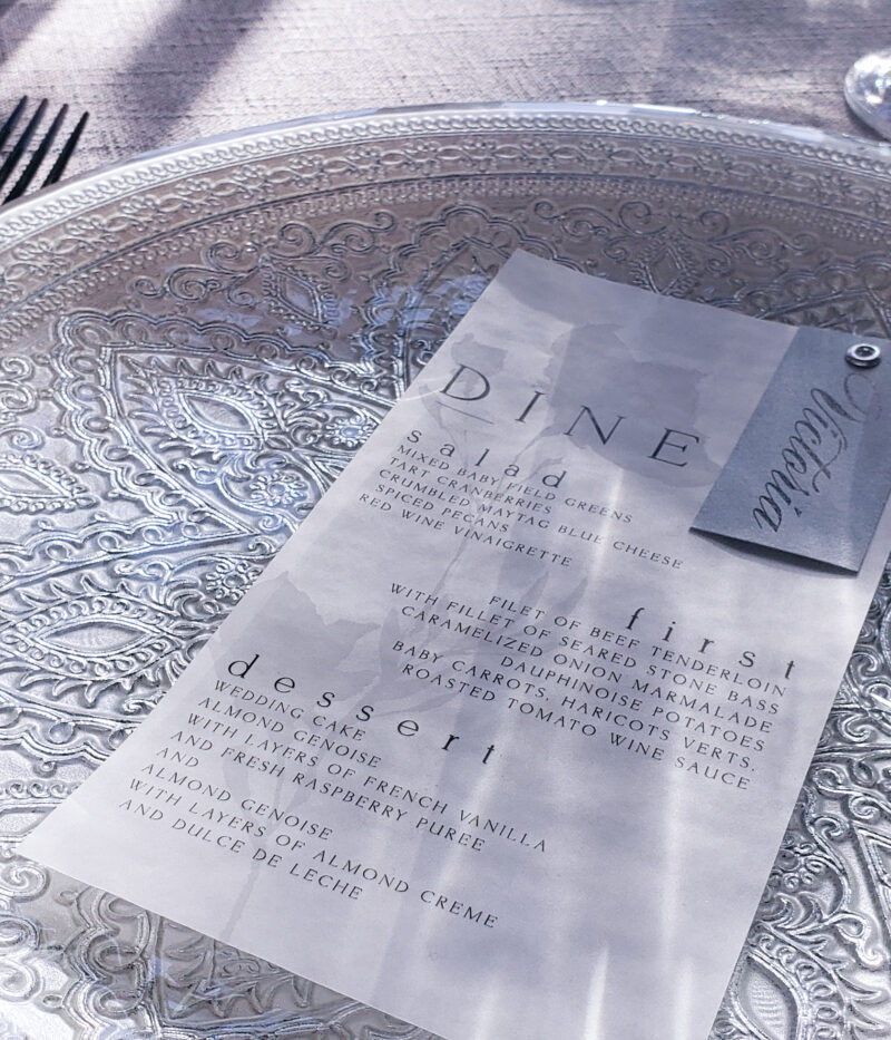 "Nice" vellum menu and name card