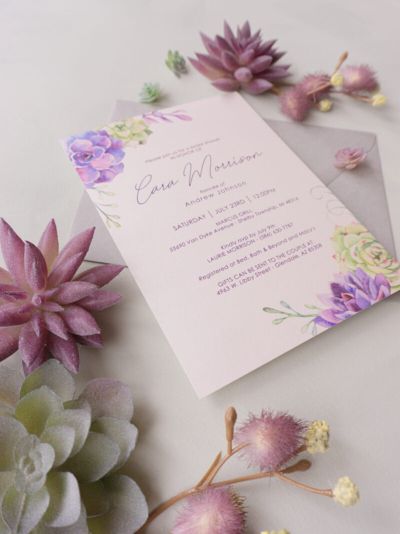 "Cara" succulents bridal shower invitation suite