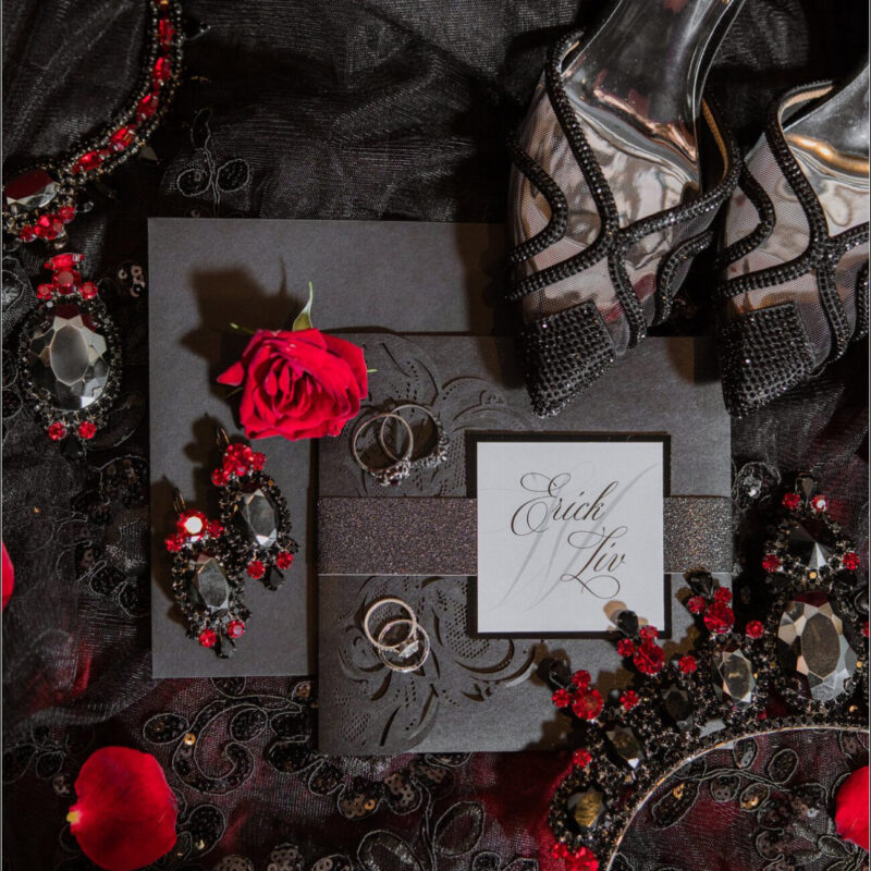 Couture "Liv" Halloween gothic wedding invitation suite