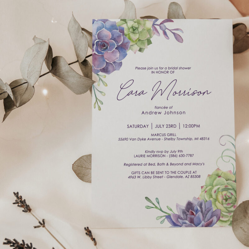 "Cara" succulents bridal shower invitation suite
