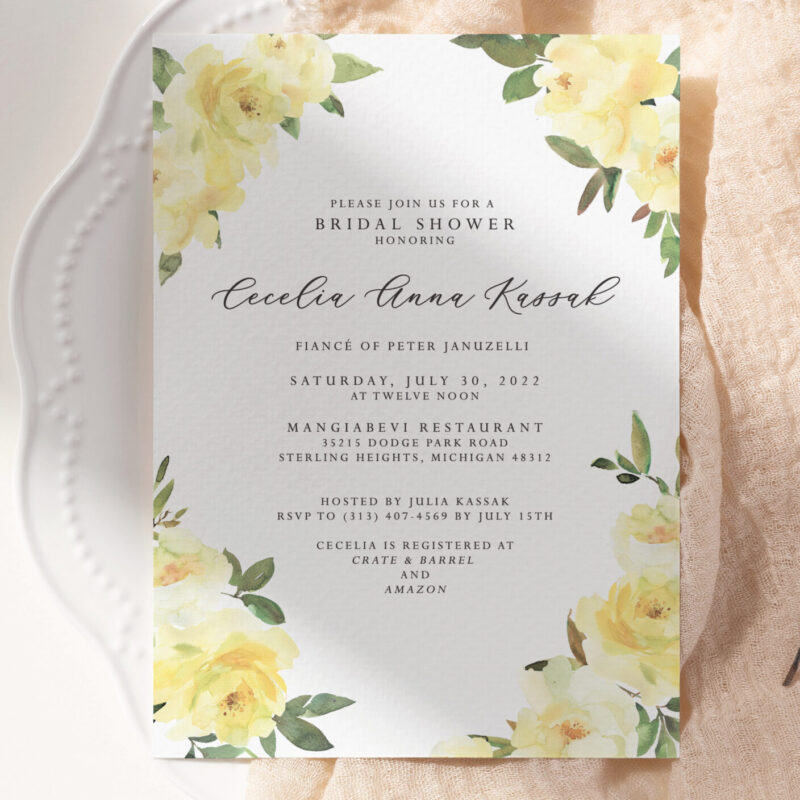 Bright yellow "Giulia" shower invites