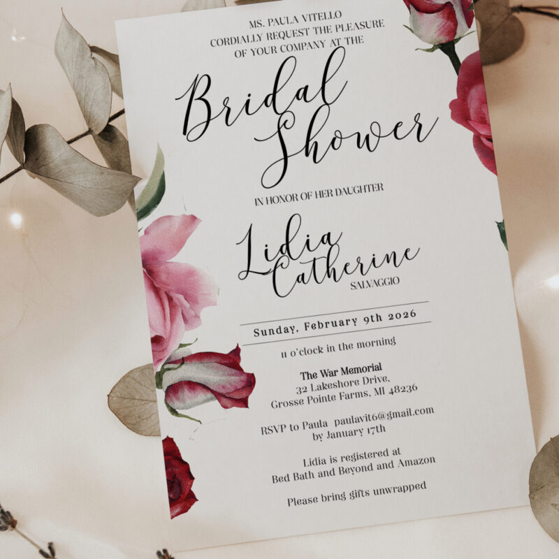 "Lidia" roses bridal shower set
