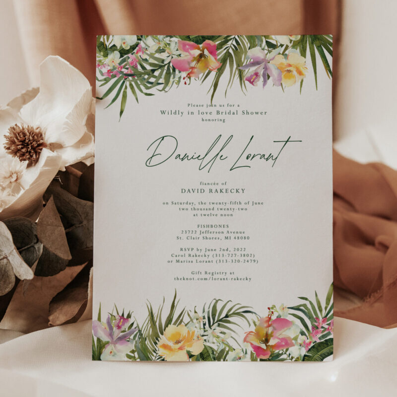 "Danielle" tropical laser cut shower invite
