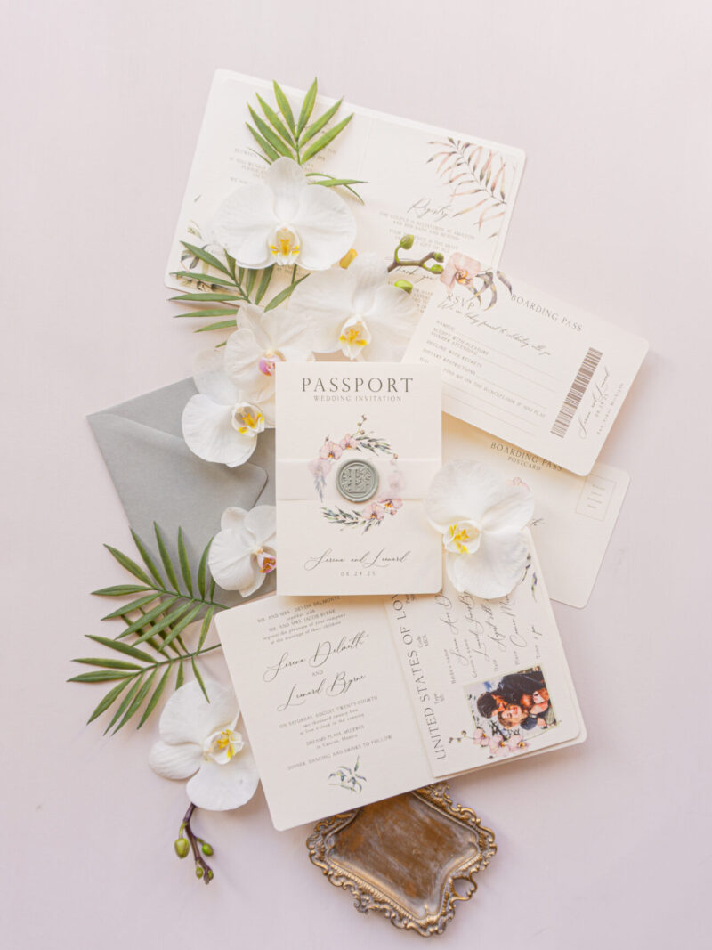 Elegant passport wedding invitation suite