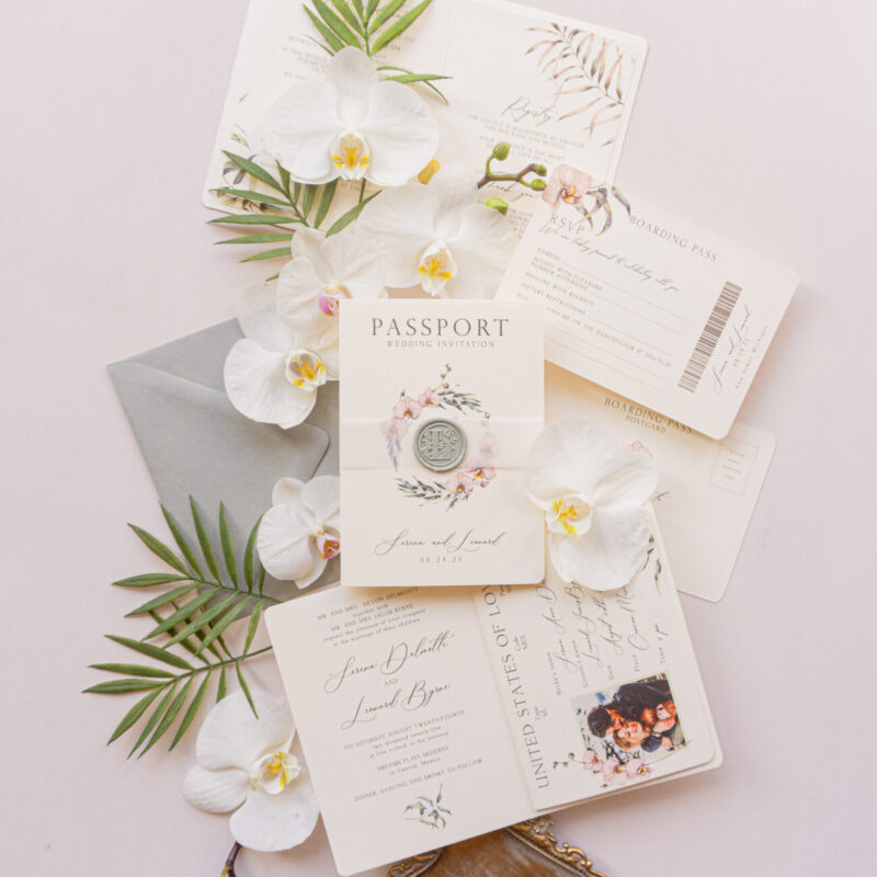 Elegant passport wedding invitation suite