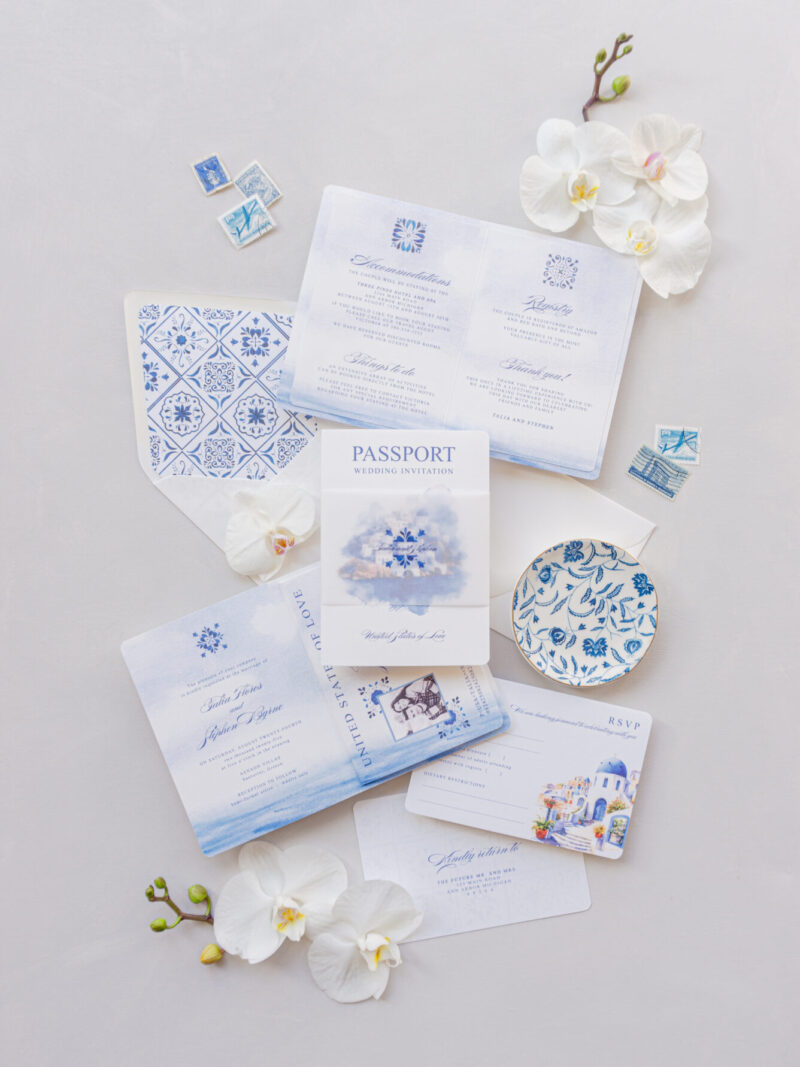 santorini wedding invitation passport, europe destination wedding