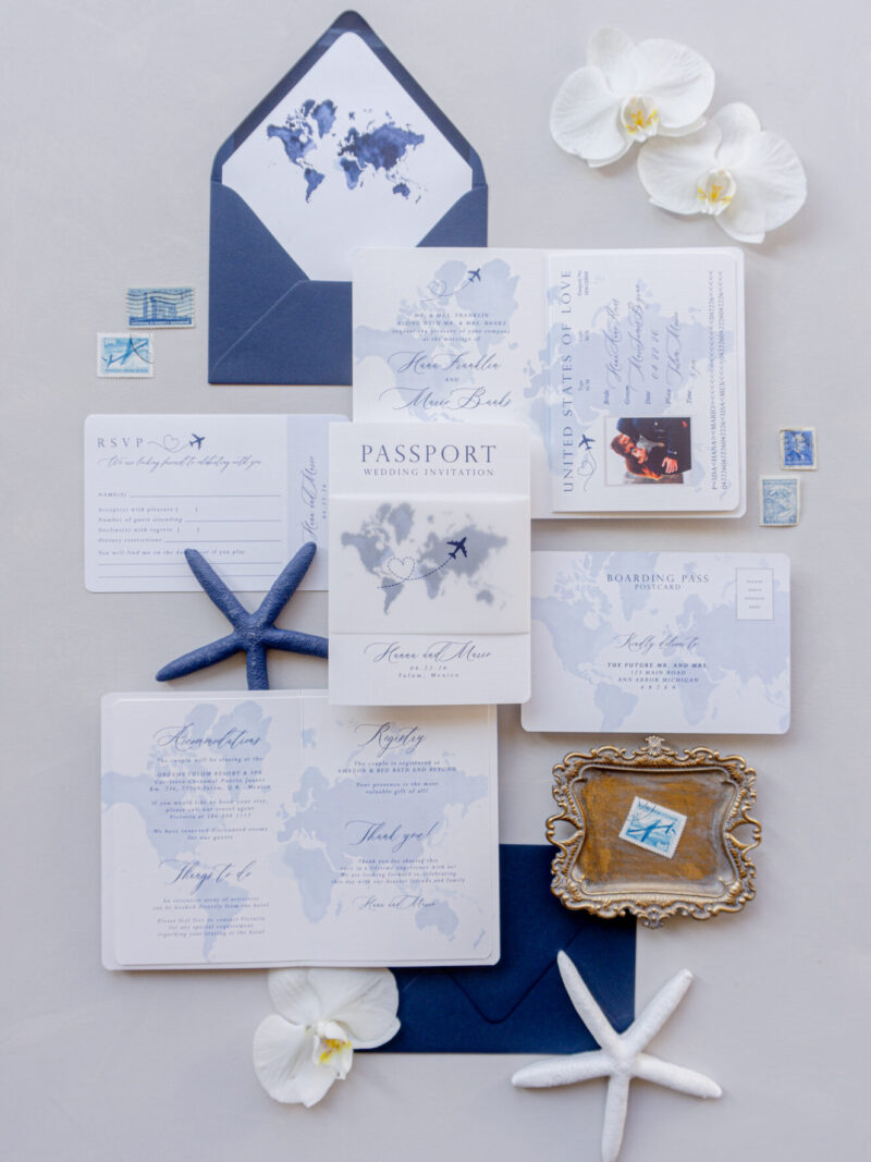 passport wedding invitations with map