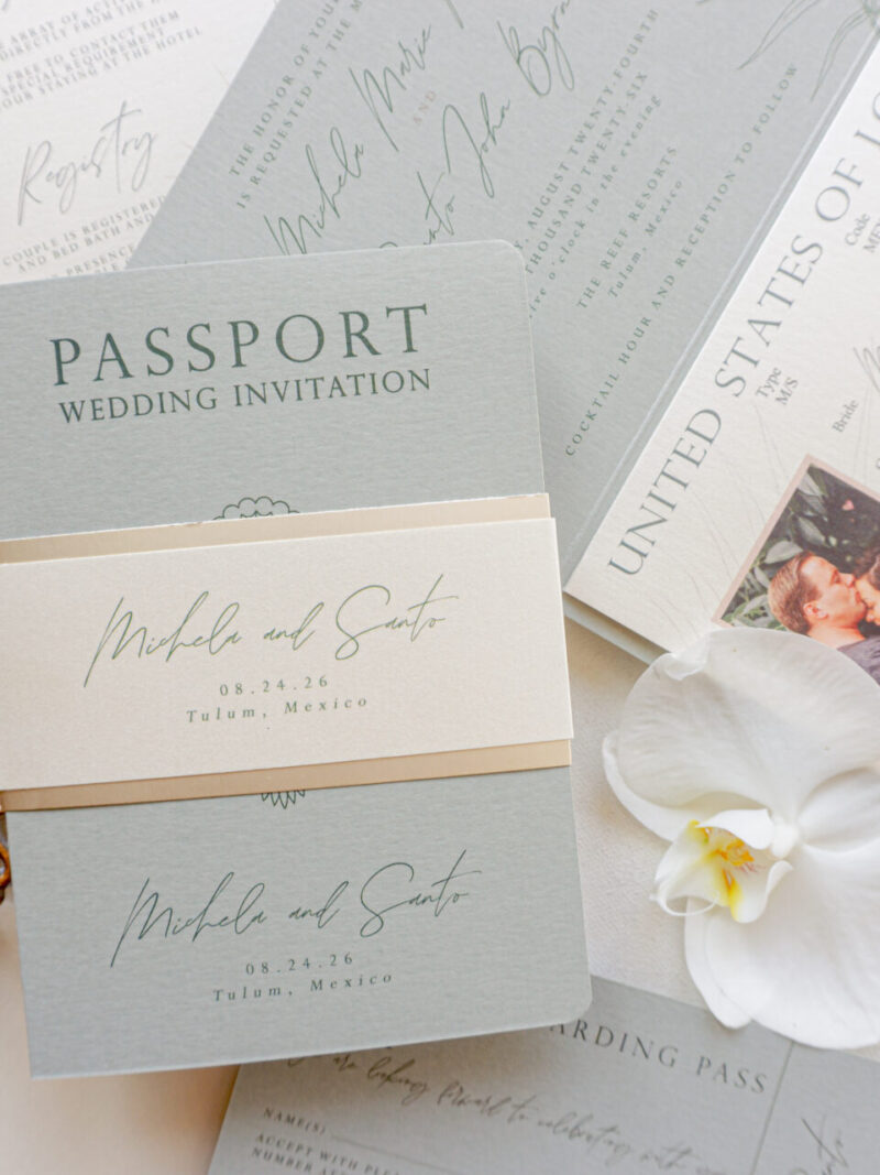 Passport wedding invitations for tropical destinations