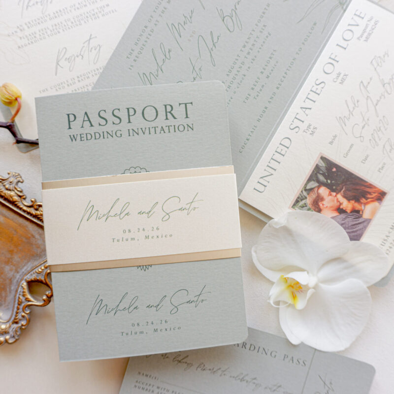 Passport wedding invitations for tropical destinations