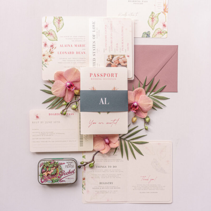 Vibrant passport wedding invitation tropical