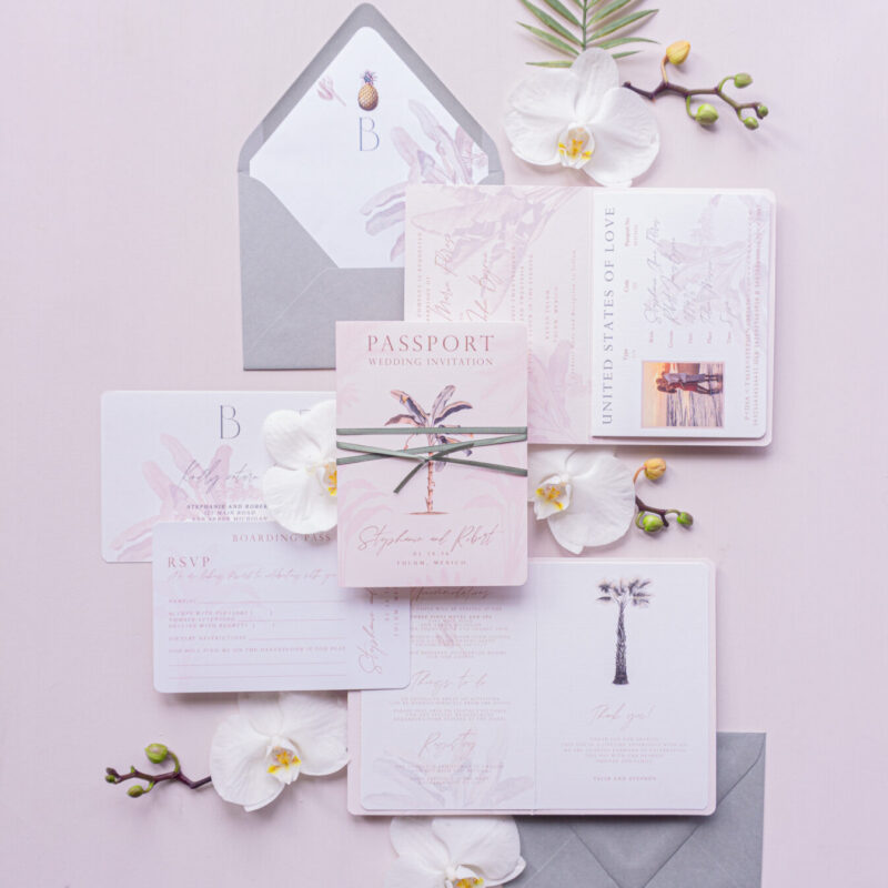 vintage tropical wedding invitation passport